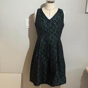 Ann Taylor Loft Dress Deep Green Animal Print‎ Sleeveless Petite Women's 10P